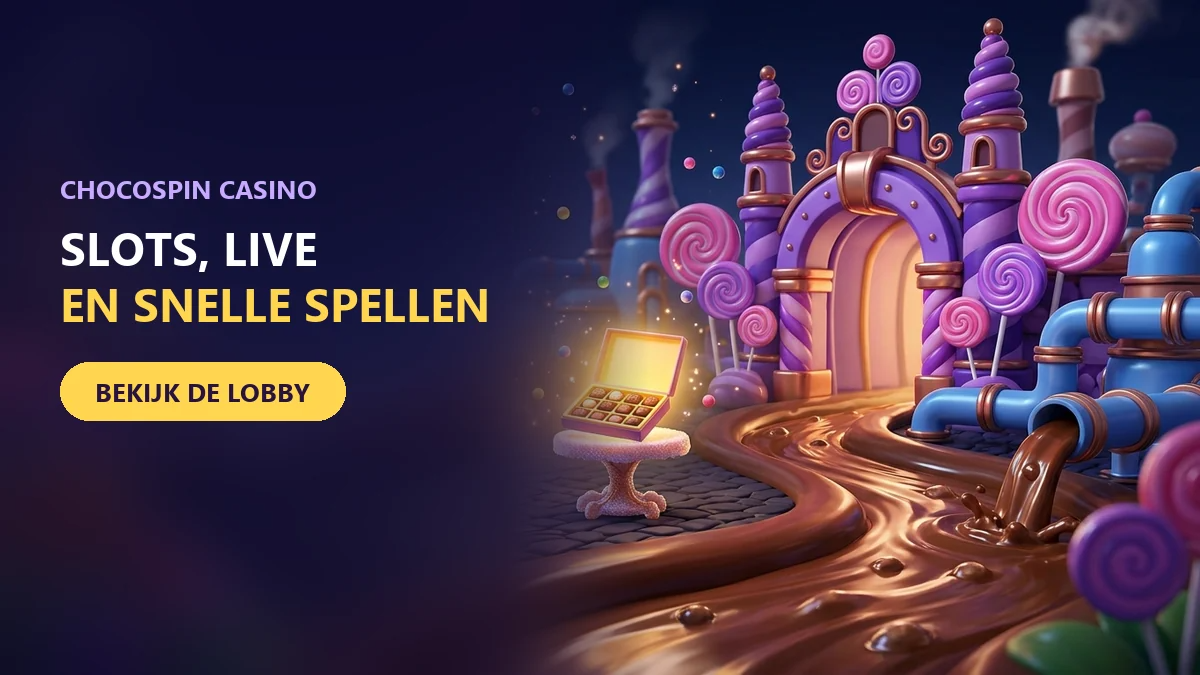  ingang van een chocoladefabriek met een gouden doos voor het chocospin casino