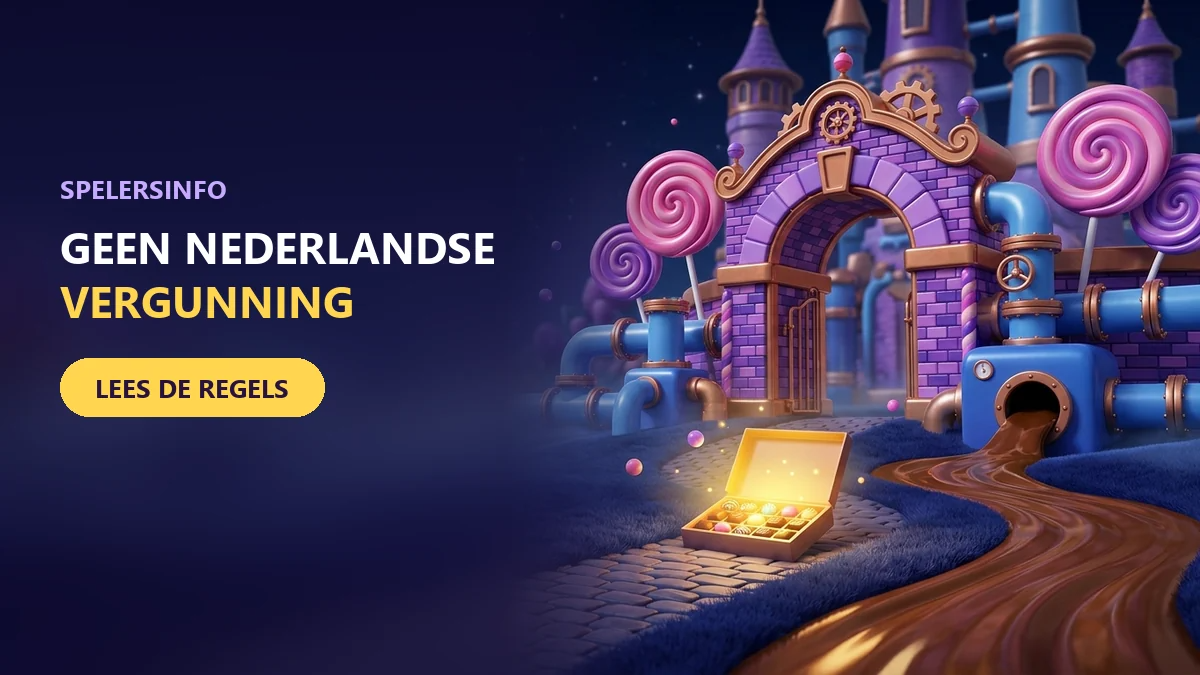 poort van een chocoladefabriek met een lichtgevende doos voor de spelersinfo van chocospin